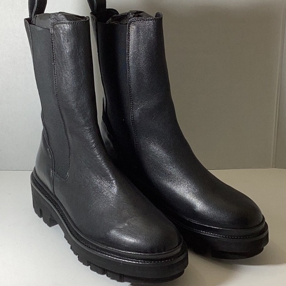 AllSaints Billie tall chunky leather Chelsea boots in black - Picture 9 of 13